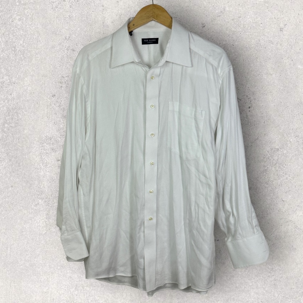 Ted Baker‎ London White Long Sleeve Dress Shirt Mens Size 17 Button Down Minimal